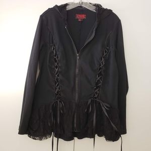 Tripp NYC Black Lace Hooded Zip Up Jacket